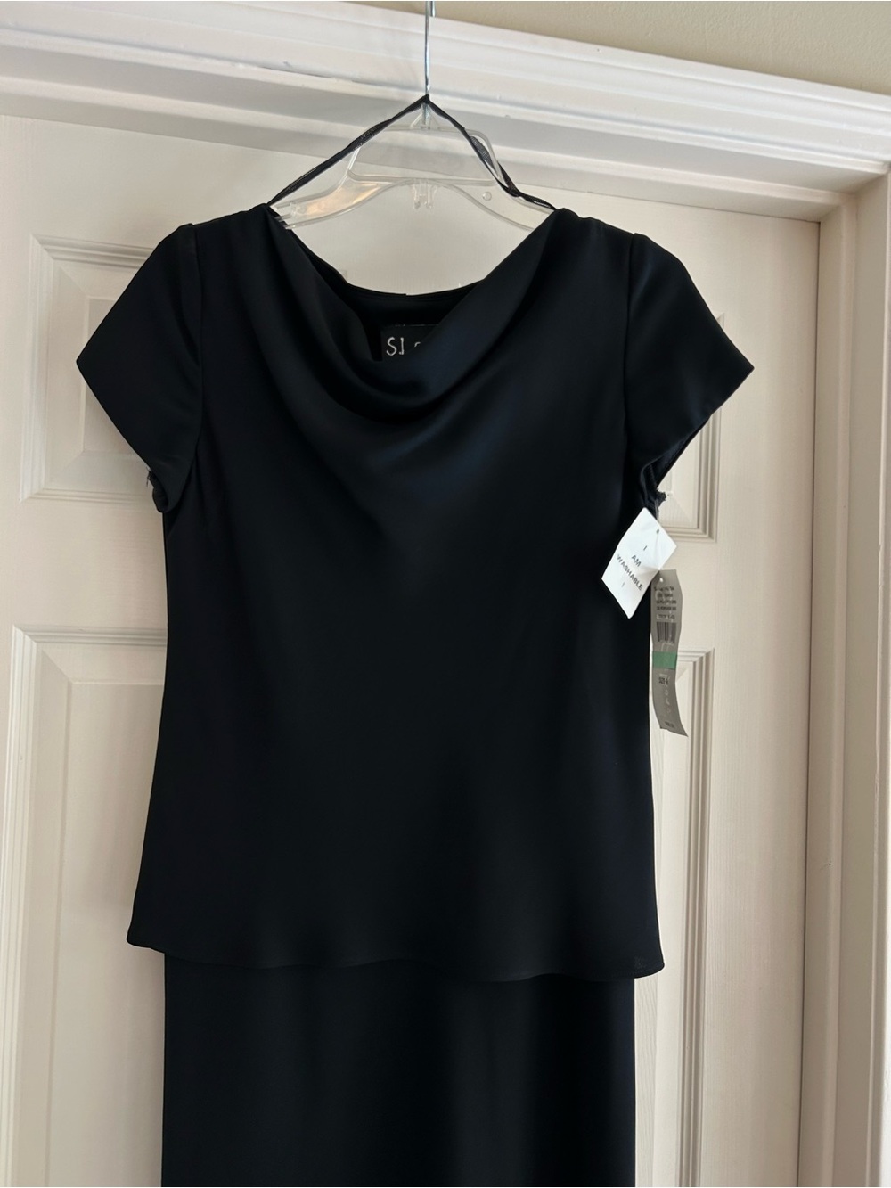 S.L. Fashions Black Cowl Neck Dress Size 8 NWT